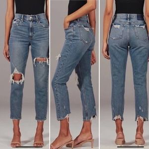 Abercrombie & Fitch Mom Jeans Distressed Ripped High Rise Size 26